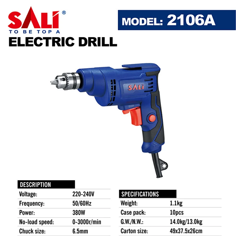 SALI 2106A 380W 6.5mm Hand Power Tools electric drill for wood steel drilling