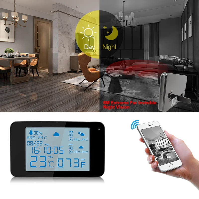 Clock Camera Weather Station WiFi Security HD 1080P