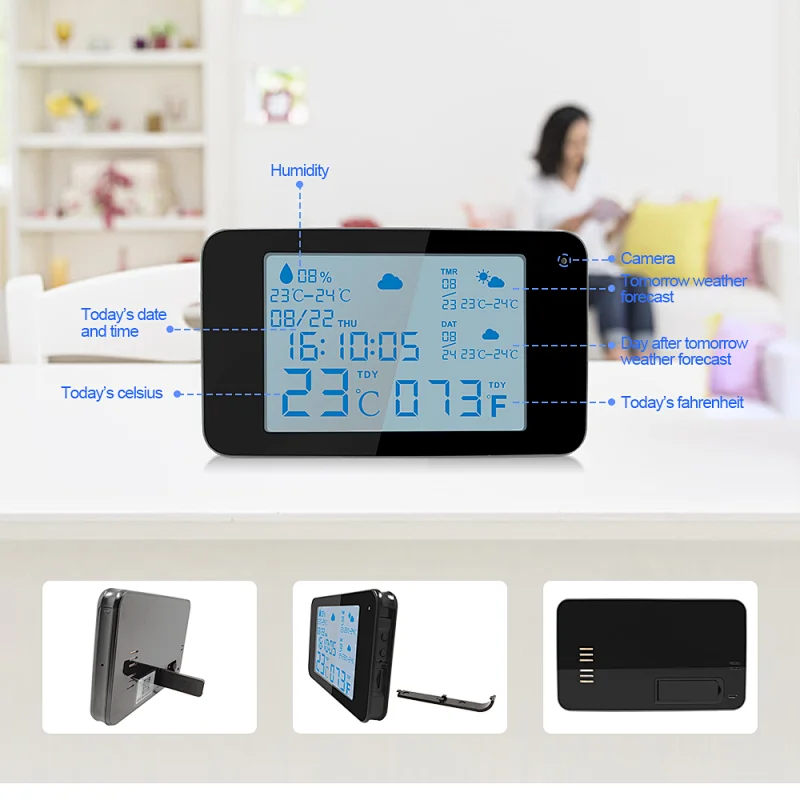 Clock Camera Weather Station WiFi Security HD 1080P