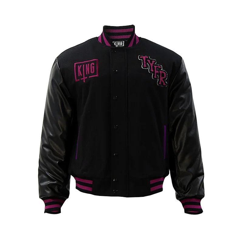zip leather baseball jacket for men