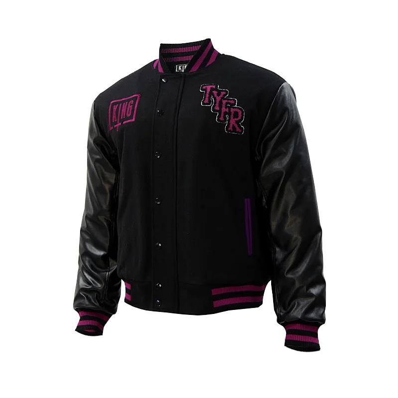 zip leather baseball jacket for men