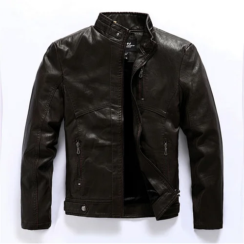 2020 Hot sale men jacket cheap winter zipper pu leather jaket men fleece lining plain color