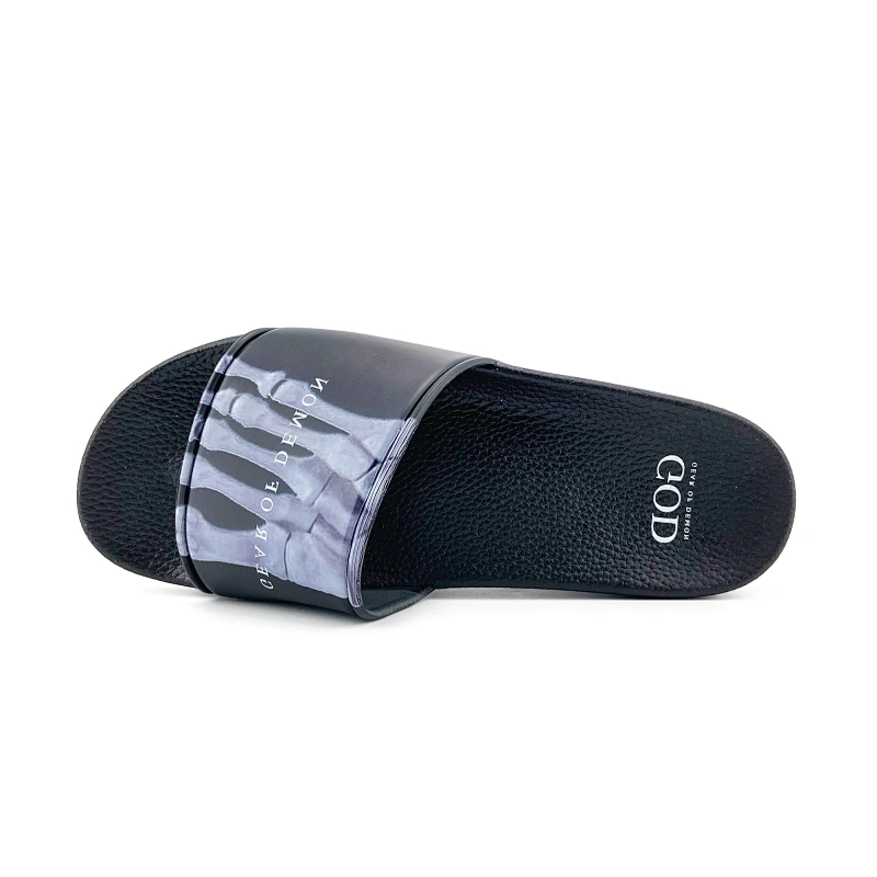 Greatshoe 2020 new china factory custom logo black slide sandals,leather sandals men,slides footwear