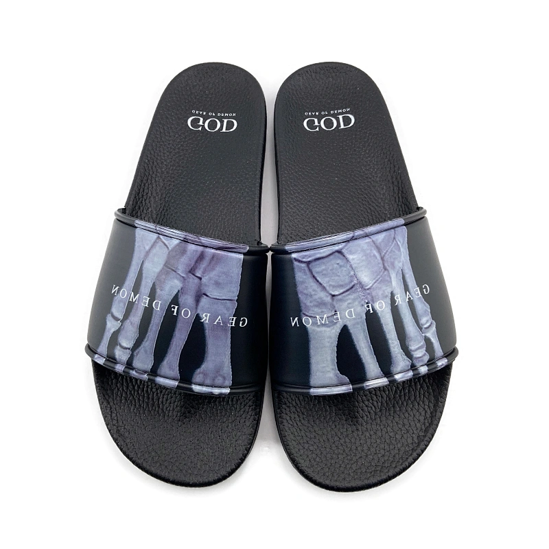 Greatshoe 2020 new china factory custom logo black slide sandals,leather sandals men,slides footwear