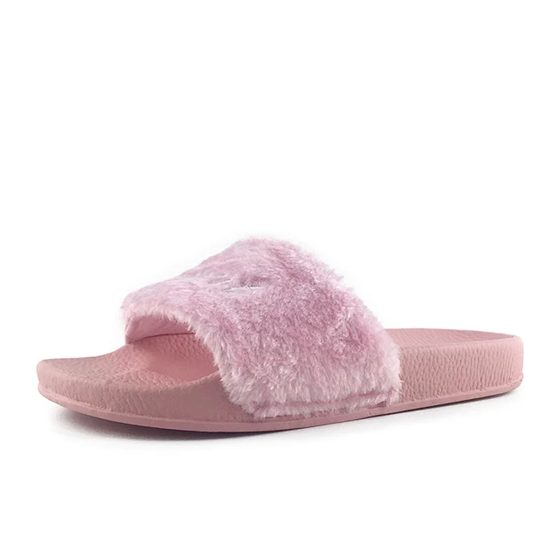 Greatshoe antiskid plush fur fancy slides for women, fur design fashion winter fox fur slippers