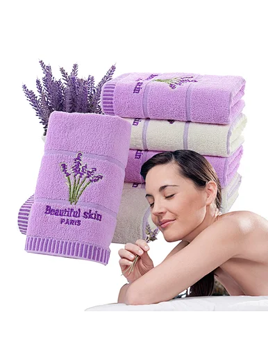 Lavender, purple, light purple, pure cotton, cotton towel, face towel, bathroom, bath, fragrance, fragrance towel, white, green