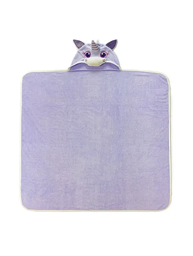 Expanded drawing of Hooded bamboo fiber coating, Size 90 * 90cm, 70 * 100cm, 600gsm, animal pattern, purple unicorn, big eyes, 3D design, purple ears, crystal velvet paste cloth, double suture, cloth strip wrapping