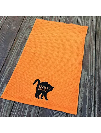 wholesale Custom 100% cotton Waffle Soft and Absorbent Perfect for gift Multi-Purpose Eco-friendly Comfortable Weave embroidery kitchen tea towels, orange, embroidered