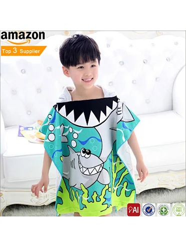 Microfiber printing hooded poncho towel baby beach towel