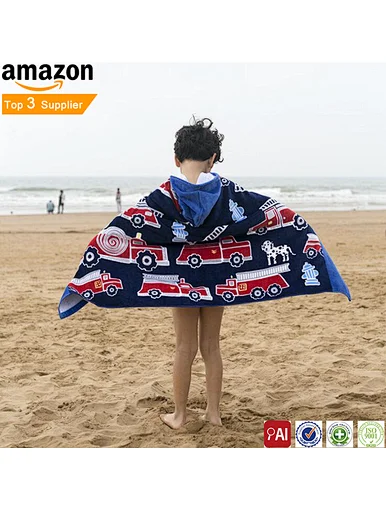 2022 China factory wholesale microfiber hooded baby poncho beach towel, Microfiber Soft Quick Drying Super Absorbent Multi-use printing hooded poncho Bath Pool Beach towel,  Children and adults (Multi Size)