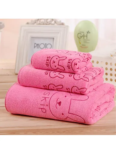 Microfiber large size carved cute little rabbit square towel towel bath towel set, blue, red, purple, beige