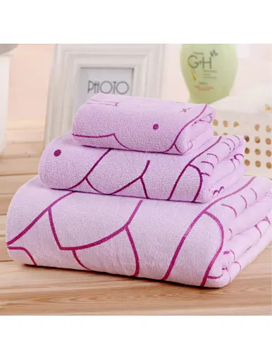Microfiber large size carved cute little rabbit square towel towel bath towel set, blue, red, purple, beige