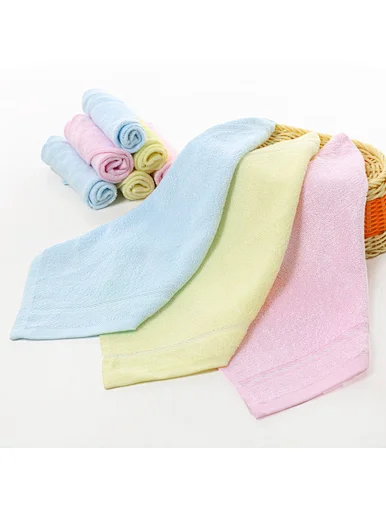 Eco friendly bamboo bath towels cute towels,Bamboo fiber absorbent antibacterial baby square towel is colored, with dense loops, packed in six pieces in a gift box, blue, yellow and pink