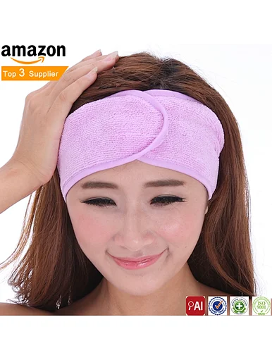 Microfiber Non-slip Yoga Soft Hair Band Towel Spa Headband for Women Adjustable Makeup with Magic Tape Head Wrap for Face Care Washing Shower, pink