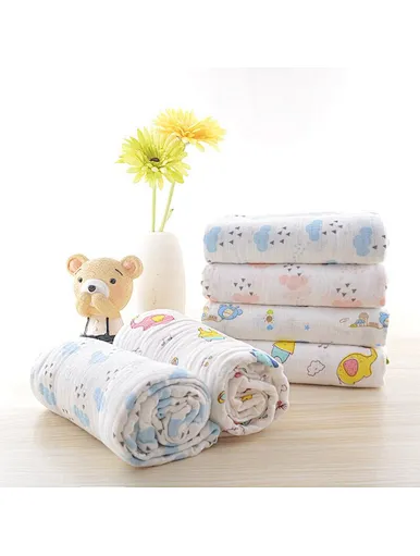 Organic bamboo muslin blanket baby muslin swaddle for baby,Chinese factory wholesales bamboo fiber baby Muslim scarf, light and breathable, multi-purpose blanket, cute pattern, with waist seal