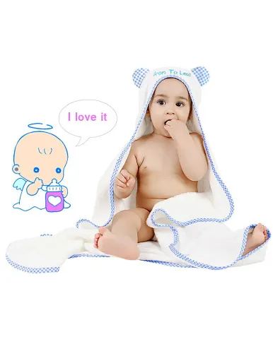 Hooded bamboo fiber blanket, 600gsm, animal pattern, blue, baby wear, cute baby, checkered pattern, cartoon pattern, Prince