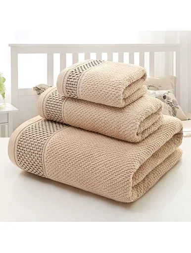 China wholesale 100% Cotton 3 Piece Highly Absorbent Hotel Spa Quality WashCloths Comfortable Hand Face Bath Towel Set Daily Use Super Soft Fast Dry, Beige, khaki, Dark Khaki, brown