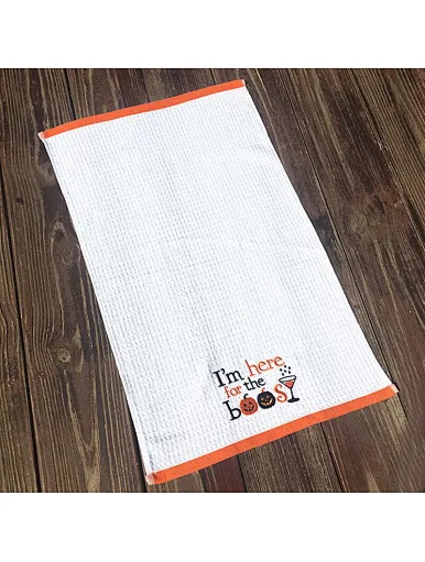 wholesale Custom 100% cotton Waffle Soft and Absorbent Perfect for gift Multi-Purpose Eco-friendly Comfortable Weave embroidery kitchen tea towels, orange, embroidered