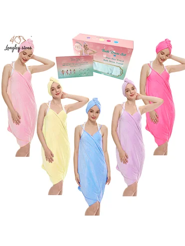 Custom Size LOGO wholesale Sexy Magic Microfiber women wearable Bathrobe towel  Bath dress