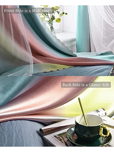 Gradient shading curtain, lace, yarn, bow, star, bedroom, blue, pink, yellow, laser trimming, Princess