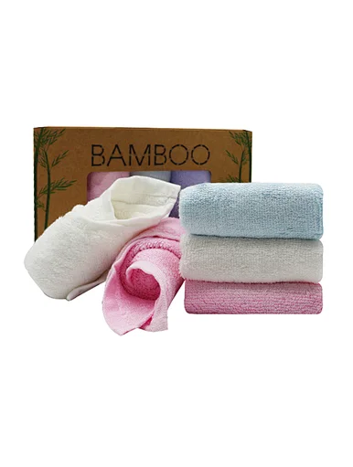Organic bamboo fiber face towel, soft to the touch, velvety, reactive dyeing, environmental protection and health, good moisture absorption and air permeability, box packaging, clean and tidy, easy to store for a long time.