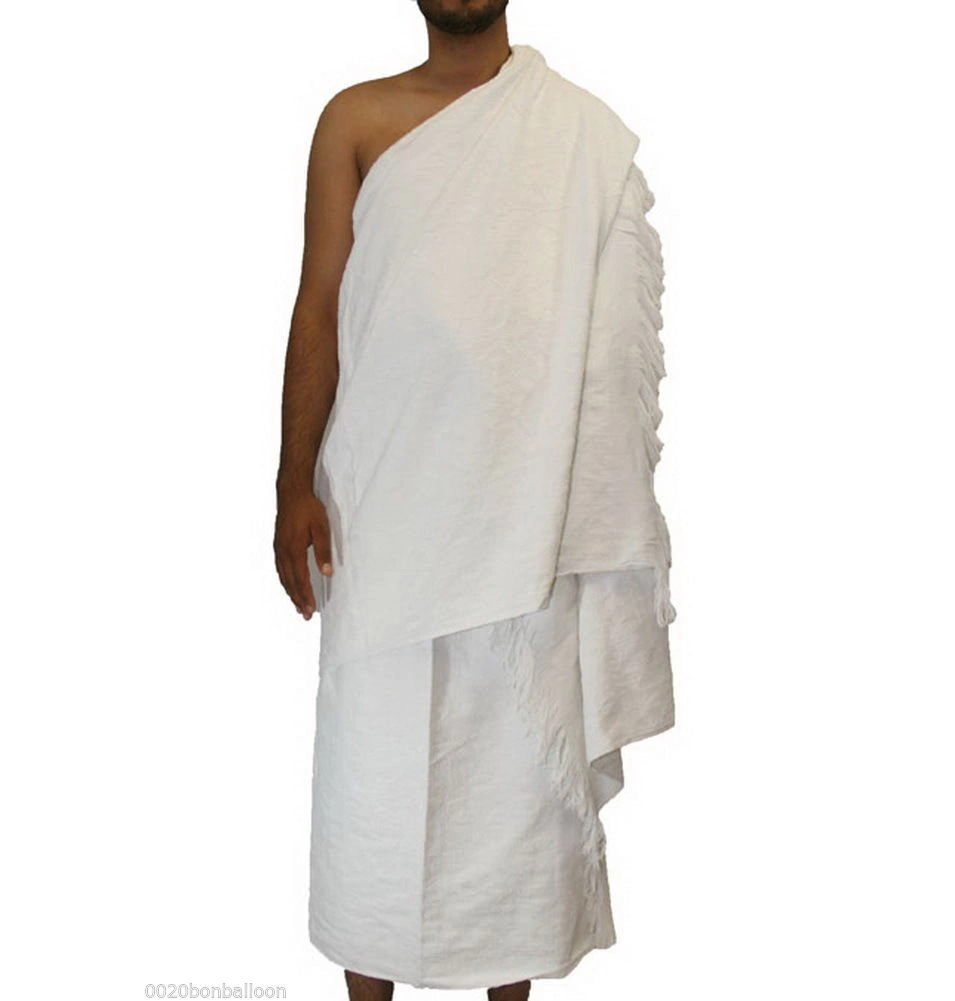 Arab Muslim Hajj Ihram Umrah Towel, High Water Absorption Skin Friendly Men Prayer Shawl Pilgrimage Ramadan Costume for Islamic Ramadan