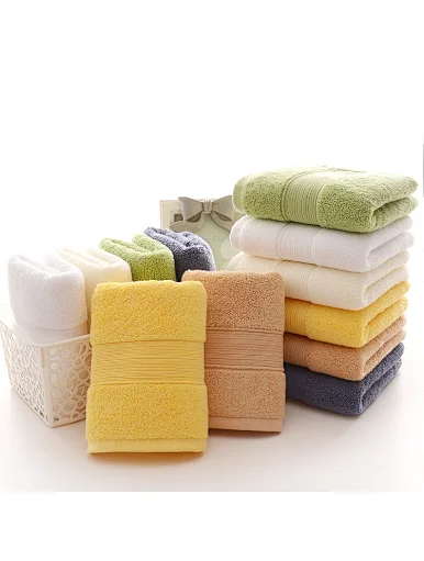 Amazon hot selling multi-color combed cotton thickened hotel towel, white, beige, yellow, green, coffee, dark blue, towel set, soft Terry, good water absorption