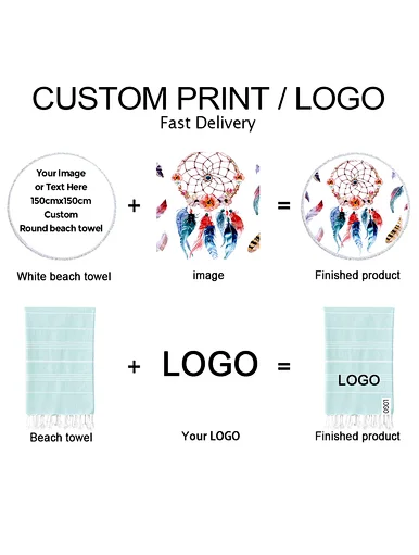 CUSTOM PRINT/LOGO,Fast Delivery,Custom Round beach towel,Finished product,Dream catcher, color, shower cap, fishing net, colorful, blue, stripe, Turkish beach towel, water washing label