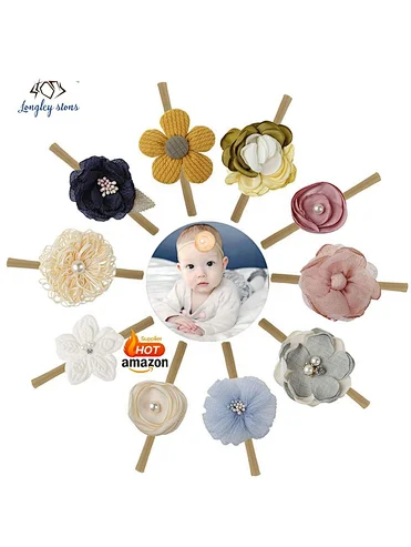 Nylon floral Bow Design Headband Cable Solid Wide Flower Nylon Baby Girls Hair Accessories