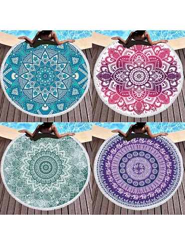 Customized Printed Design Wholesale sand free Round Mandala Beach Towel Toalla de playa With Tassels