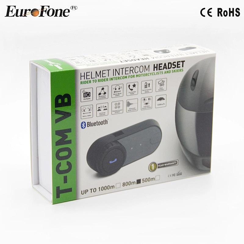Motorcycle bluetooth headset for riding skating BT bluetooth intercom 800m interphone T-comVB