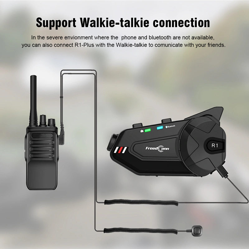 admite 6 jinetes Conexión del sistema de intercomunicación Bluetooth 2 teléfonos móviles con cámara grabadora de vídeo 1080P casco intercomunicador auricular R1 plus