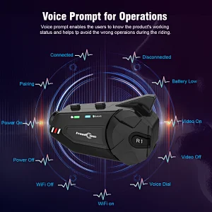 support 6 riders Bluetoot intercom system connection 2 mobile phones with camera video recorder 1080P helmet intercom headset R1 plus