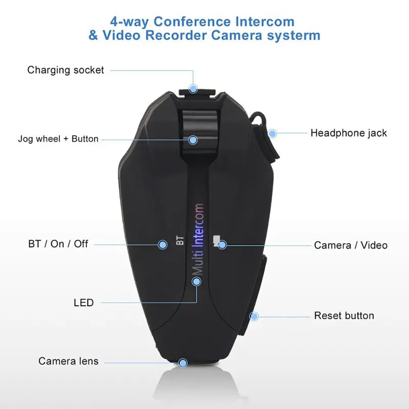 Helmet bluetooth intercom headset 4 riders intercom with camera function and FM good quality Video Recorder