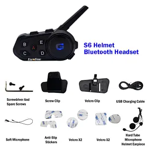 6 Riders 1200m S6 Casco de motocicleta Interfono Bluetooth Intercomunicador Auriculares Walkie talkie para jinetes Intercomunicador de auriculares bluetooth
