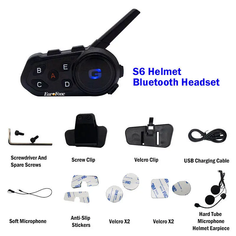 6 Riders 1200m S6 Motorcycle Helmet Bluetooth Interphone Intercom headset Walkie talkie for riders bluetooth headphone intercom