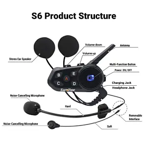 6 Riders 1200m S6 Casco de motocicleta Interfono Bluetooth Intercomunicador Auriculares Walkie talkie para jinetes Intercomunicador de auriculares bluetooth