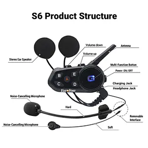 6 Fahrer 1200m S6 Motorradhelm Bluetooth Interphone Intercom Headset Walkie Talkie für Fahrer Bluetooth Kopfhörer Intercom