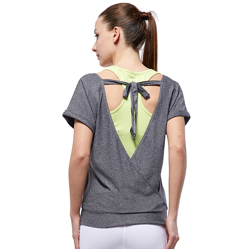 OEM wholesales Women elegant yoga wear malange polyester quick dry sports t shirt