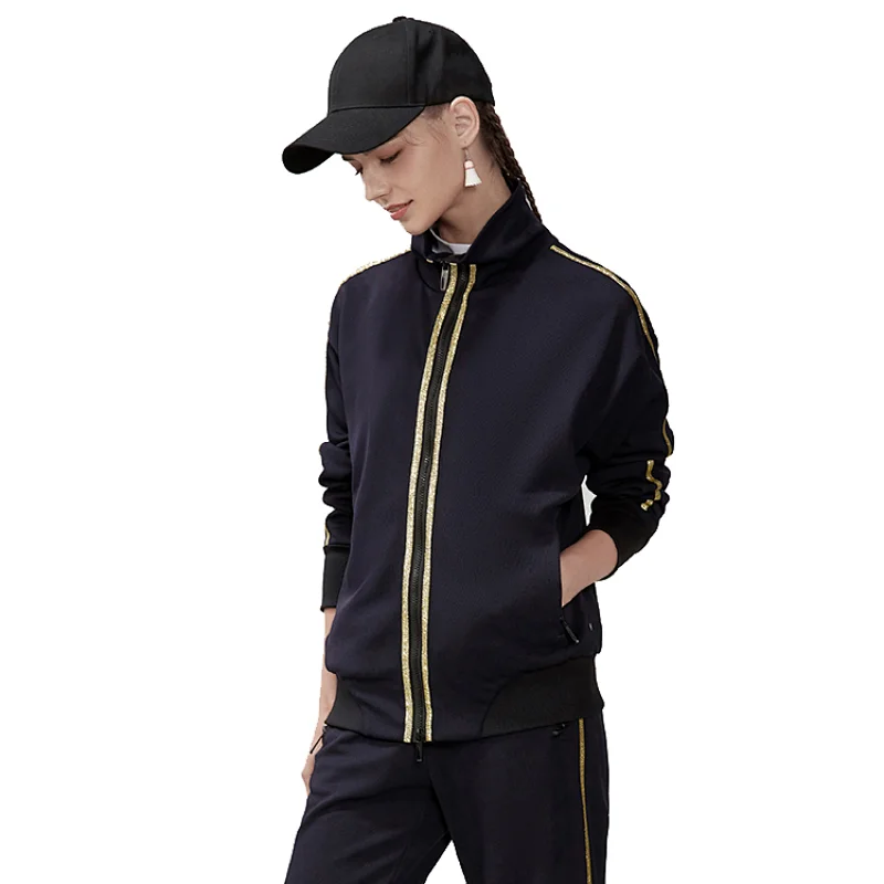 Custom Womens Tracksuits Tape Gold Men OEM Service Adults Support with Zipper Jacket Wholesale Joggers Top