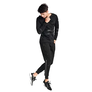 Mens knitting  black high quality  homme  sports sweater male fitness long T shirt