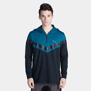 Mens combination  loose  sport hooded wear with laser tape and leisure 1/4 zip pullover  sports sweater  long sleeve
