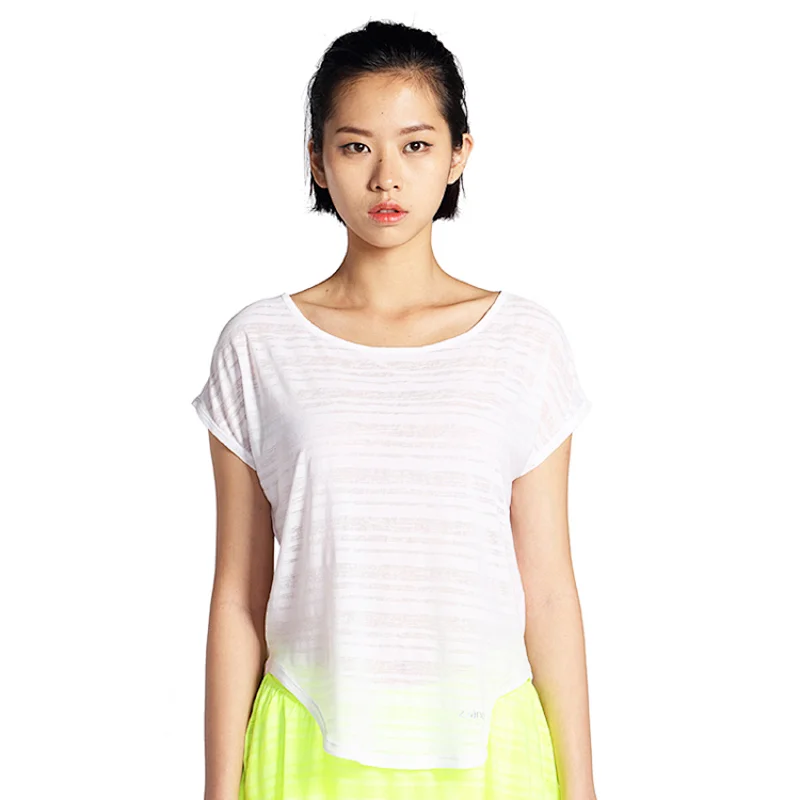Wholesales loose t shirts for ladies running yoga fitness wear with stripe polyester solid color  sportswear