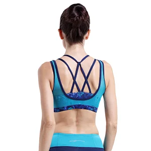 2020 sexy sublimation printed transparent powermesh yoga top bra women high quality spider net back Strap Sports Bra Set