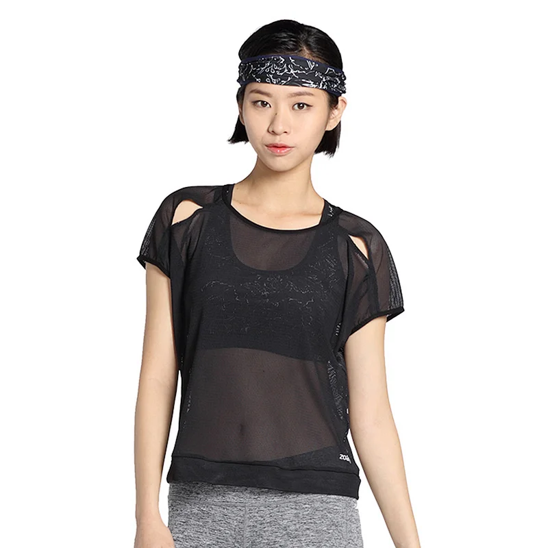 Women customize cheap fashion mesh breathable running yoga gym wear for sports t shirt