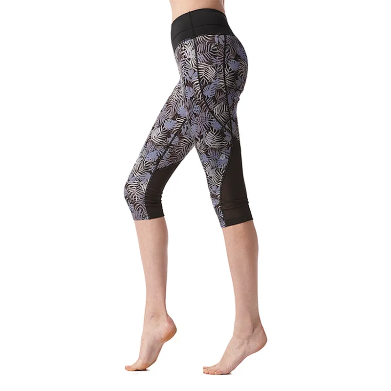 Hot sales custom printed half tight leggings gym fitness sports yoga brown leggings