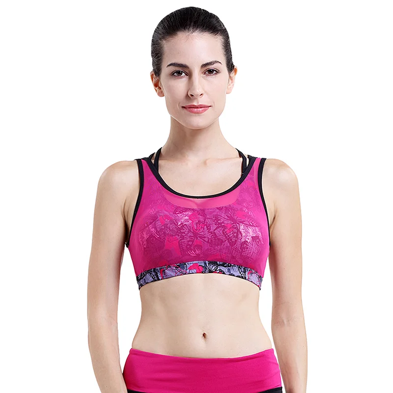 2020 sexy sublimation printed transparent powermesh yoga top bra women high quality spider net back Strap Sports Bra Set