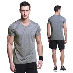 Mens gym dry fit t-shirt crew neck fitness polyester mens t shirt