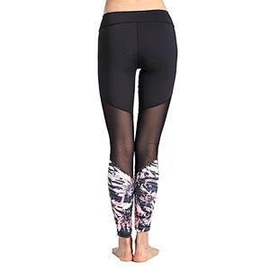 Mid waist waist  mesh stitching yoga leggings slim fit sexy printed yoga pants