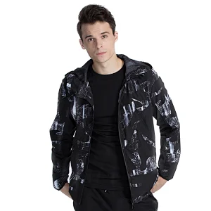 Mens  Popular styles printing windbreaker fashion hiphop  drawstring with  sloping  zipper windbreaker